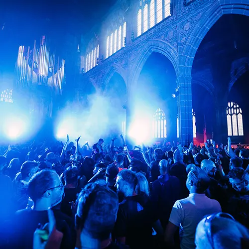 Manchester 360º Party goers at Manchester Cathedral