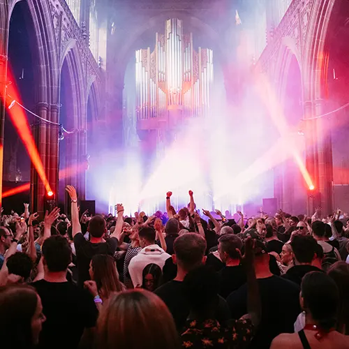 Manchester 360º Party goers at Manchester Cathedral