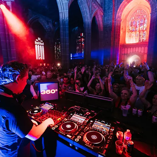 DJ John Digweed and 360º Party goers at Manchester Cathedral